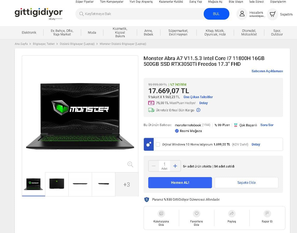 GittiGidiyor Product Detail Page